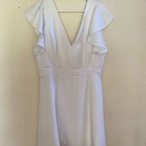 BCBGeneration White Dress Deep V, Ruffle Sleeves